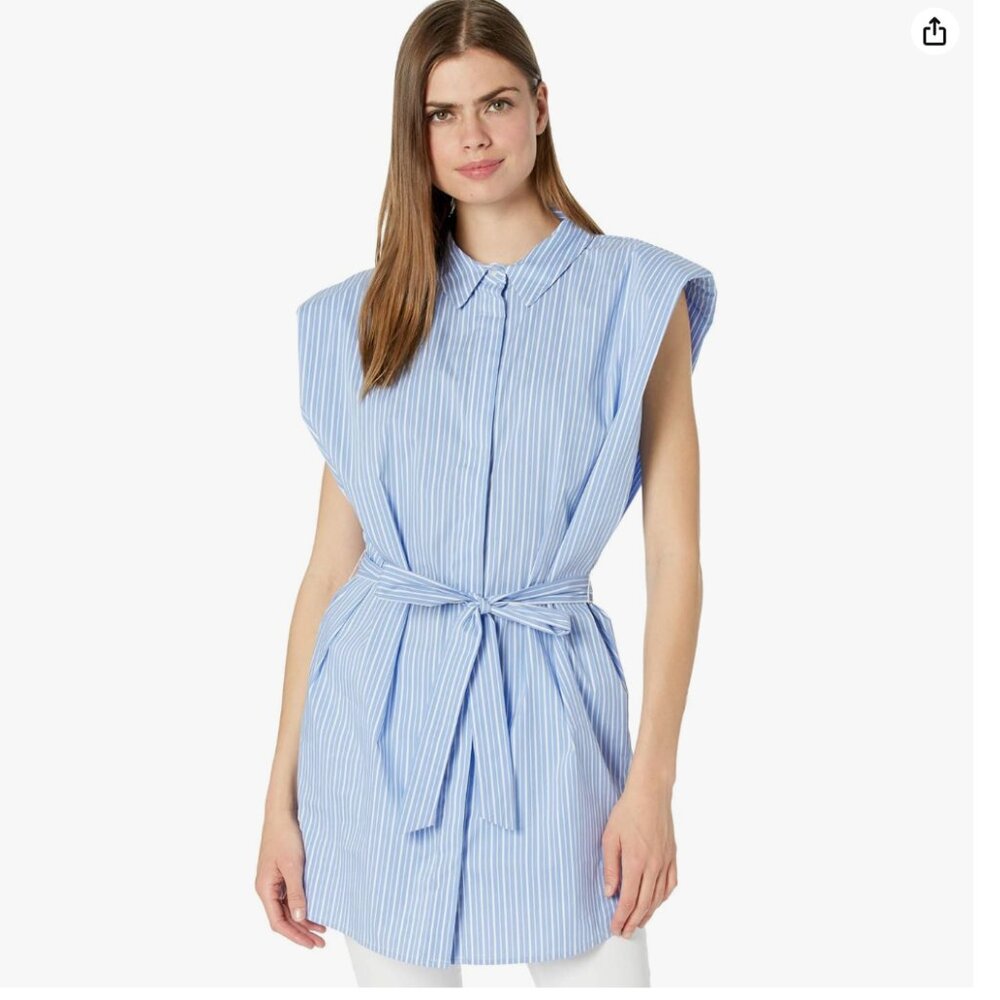 Bardot Stripe Shoulder Pad Shirtdress Blue Stripe S - Picture 2 of 4